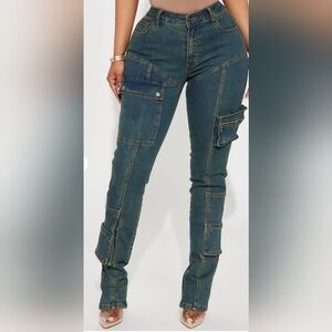 Stylish Blue Cargo Women Jeans Sz. 15